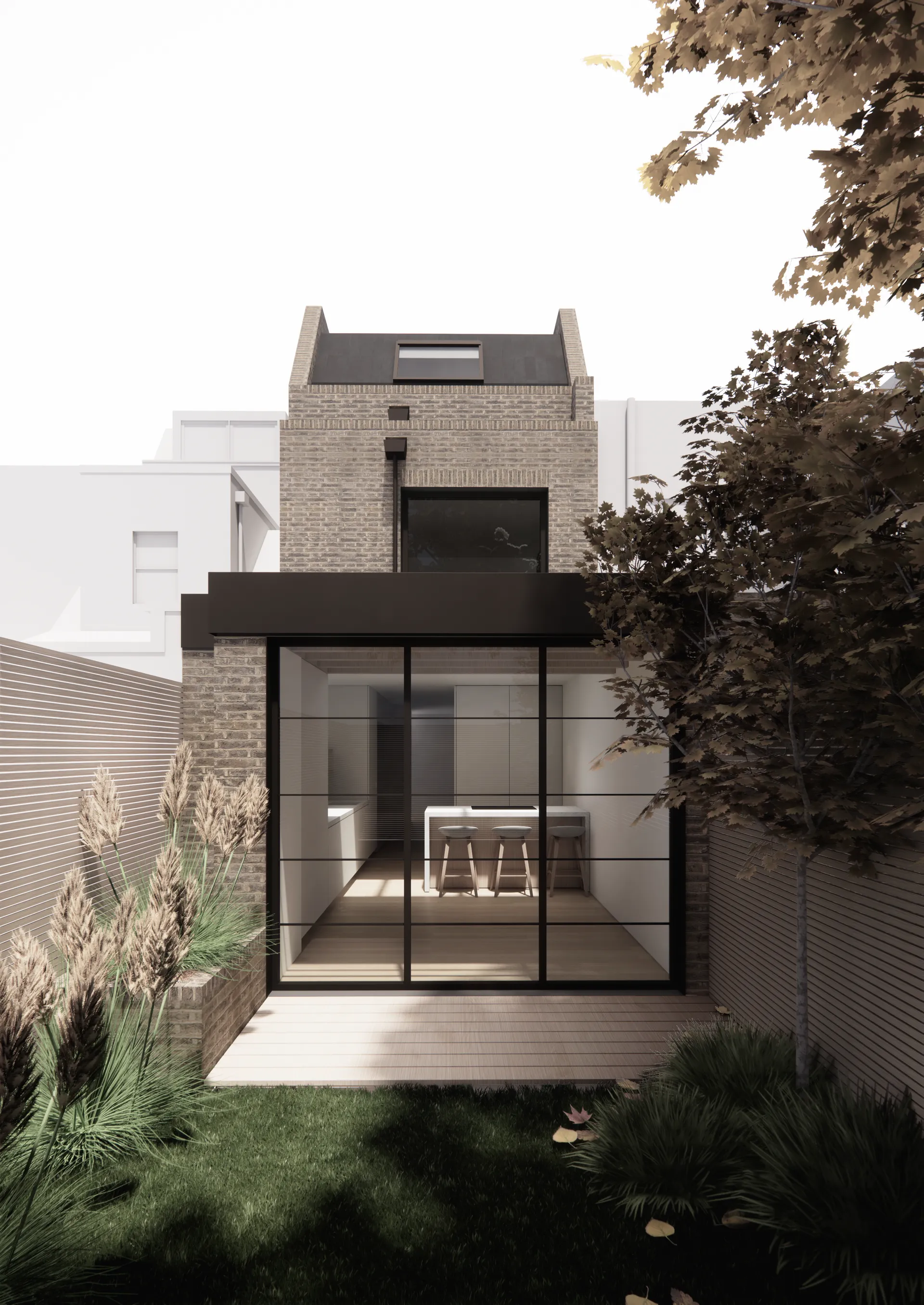 Two-storey rear extension with crittall-style doors