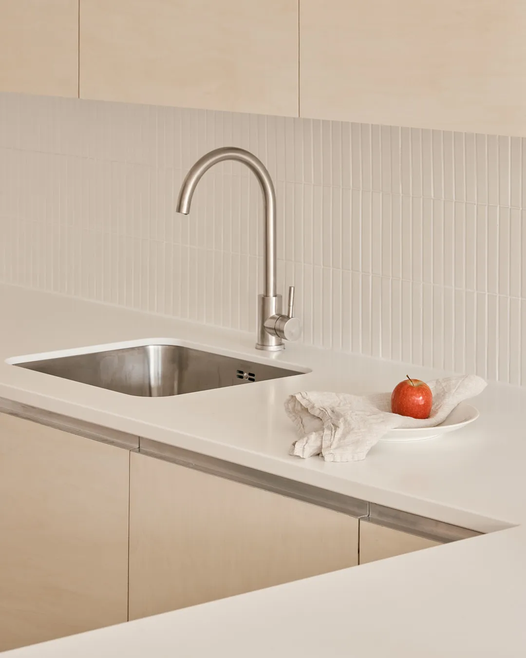Minimalist biophilic Japandi kitchen detail