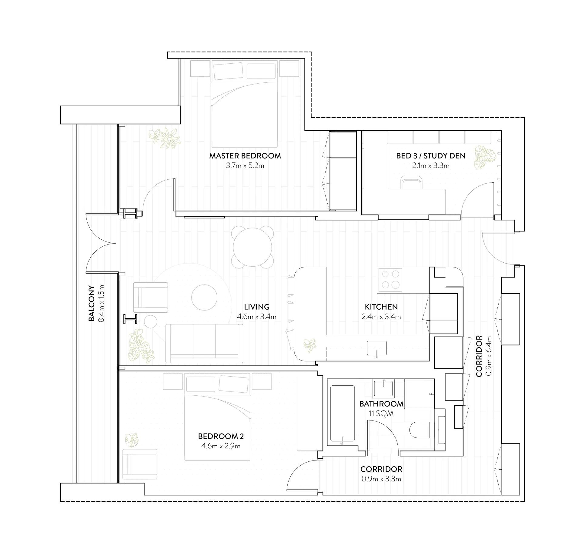 Victoria Mills Studios floor plan — biophilic minimalist design